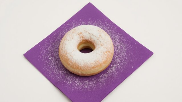 Powdered sugar-coated pastry placed on a purple napkin with a clean white background - Powered by Adobe