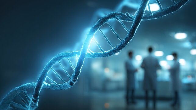 DNA Double Helix with Scientists in Laboratory