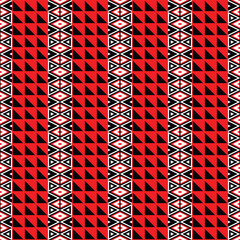 abstract geometric seamless pattern of triangles in red, black and white