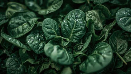 Fototapeta premium Detailed macro view of fresh spinach leaves with selective focus
