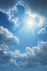 Bright sun breaking through fluffy clouds