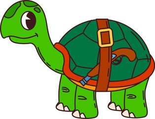 Cartoon funny turtle pirate animal character with pistol gun. Isolated vector cute and groovy reptile tortoise filibuster crew personage searching hidden treasures and engaging high seas adventures