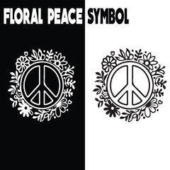 Peace and Love Floral Wreath Icon – Monochrome Vector Art
