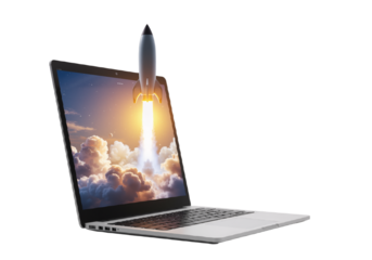 Laptop Launch Digital Startup Concept