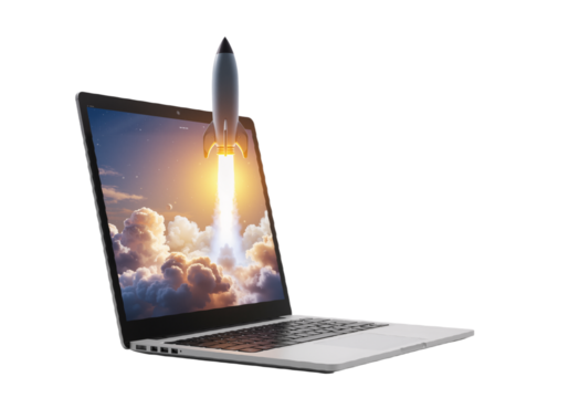 Laptop Launch Digital Startup Concept