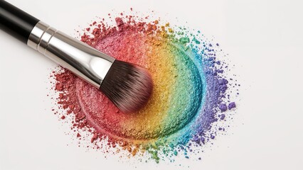 High-quality makeup brush resting on vibrant broken eyeshadow