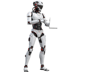 Futuristic Robot Using Laptop Digital Age & Technology in Action