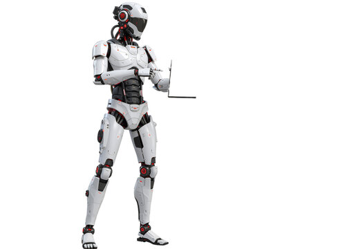 Futuristic Robot Using Laptop Digital Age & Technology in Action - Powered by Adobe