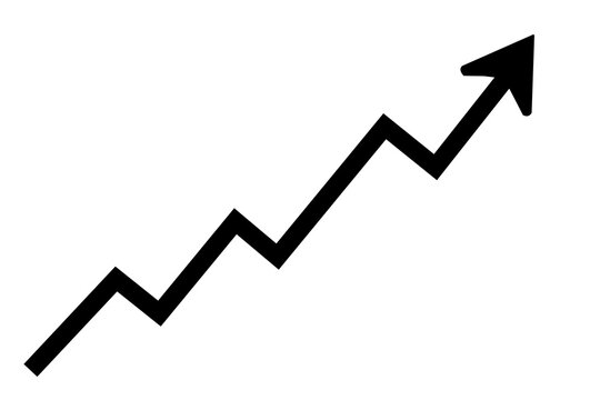 Black upward trending zigzag line arrow icon on transparent background. growth graph chart with arrow