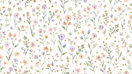 Delicate Floral Meadow Motif in Pastel Colors for Printing and Decor