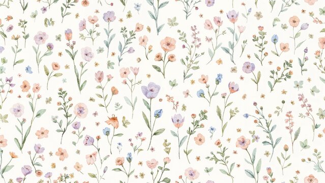 Delicate Floral Meadow Motif in Pastel Colors for Printing and Decor