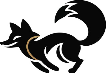 Stylized Black Fox with Gold Collar and Bushy Tail vector illustration