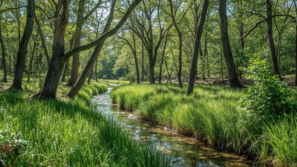 Snapshot of a lush forest by the river during a sunny afternoon