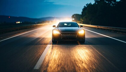 Fototapeta premium Dark car on a highway at night (2)