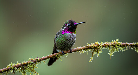 Macro Close-Up of Dew-Covered Tropical Bird in Rainforest