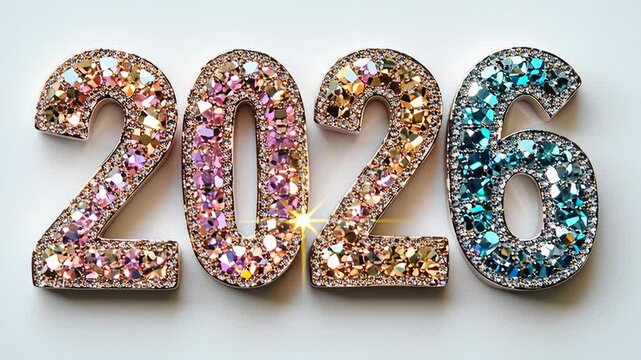 Sparkling 2026 new year celebration with glowing gemstone numbers
