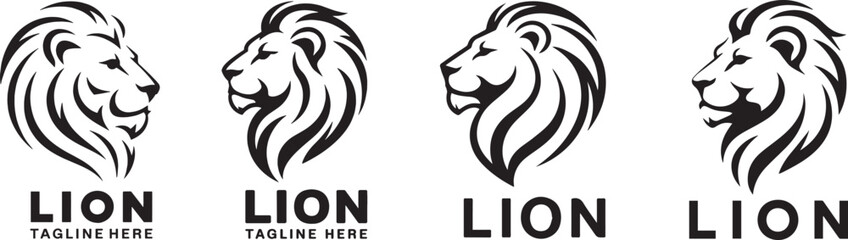 head lion line art logo  vector black and white set