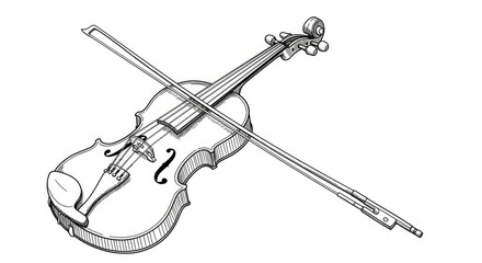 Obraz premium Captivating sketch of a classic violin and bow poised for beautiful music creation, embodying timeless elegance and artistic passion.