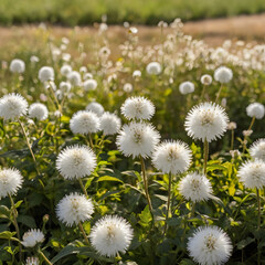 Obraz premium Fluffy White Flowers Blooming in Meadow