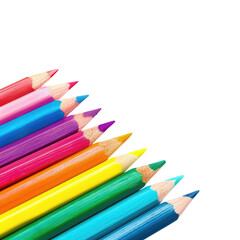 Fototapeta premium Colorful pencils arranged on black background, art supplies