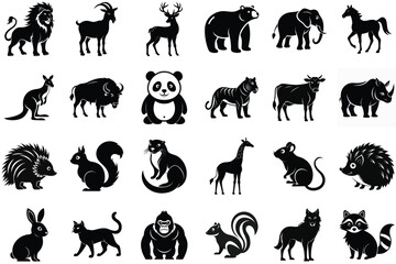 Naklejka premium Animal silhouette collection. Set of black animal silhouette. Animal icons
