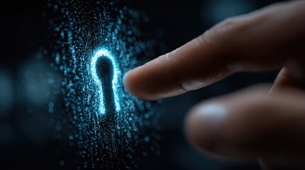 Finger touching a glowing keyhole graphic