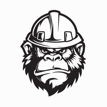 Strong Gorilla Wearing a Hardhat Logo Vector Design Representing Safety and Power
