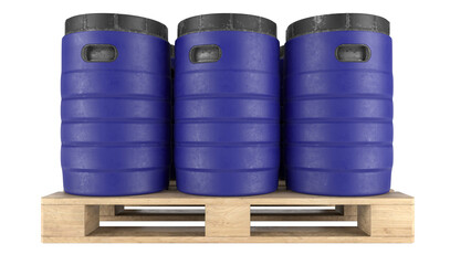 blue plastic barrel on pallet