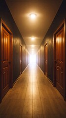 Hotel hallway leads to light