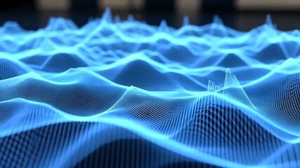 Futuristic abstract blue landscape animation with digital grid network technology - Powered by Adobe