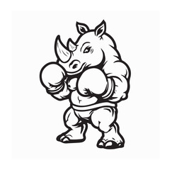 Cartoon Rhino Standing Confidently Wearing Boxing Gloves image vector