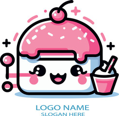 Kawaii logo icon vector white background .