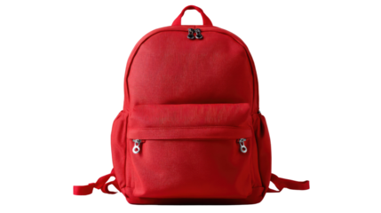 Red Backpack: A vibrant, red backpack stands ready for any adventure. Its classic design and durable build make it a versatile choice for travel, school, or daily use.