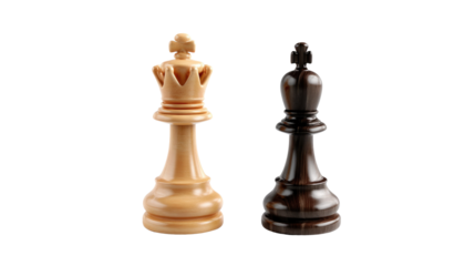 Chess Kings Facing Each Other: A detailed, studio shot captures two chess kings, the white one and the black one, facing each other.