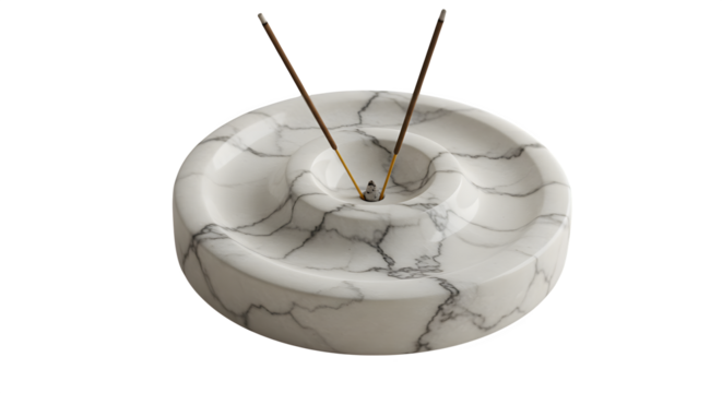 Marble incense holder shines in studio lighting. Smooth texture accents product staging, wellness branding, zen posters.