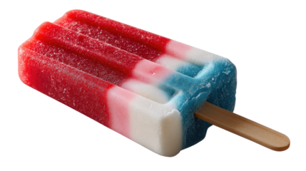 Patriotic Popsicle: A classic, refreshing popsicle, embodying the spirit of the nation, with its vibrant red, white, and blue layers on a wooden stick, evoking a sense of summer and sweet enjoyment.