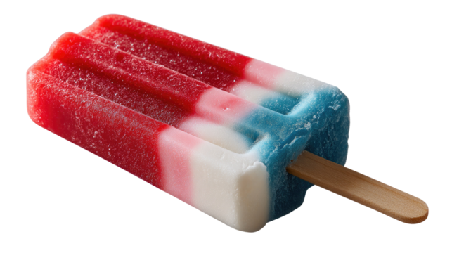 Patriotic Popsicle: A classic, refreshing popsicle, embodying the spirit of the nation, with its vibrant red, white, and blue layers on a wooden stick, evoking a sense of summer and sweet enjoyment.