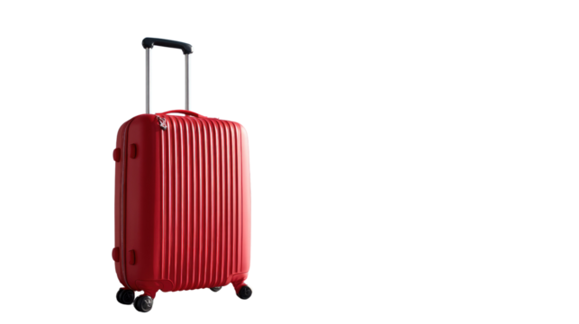 Red Suitcase: a solitary red suitcase, designed for travel, isolated, capturing the essential elements of exploration, adventure, and the allure of far-off destinations. 