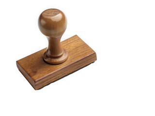 A vintage wooden rubber stamp with a smooth polished handle isolated on transparent background