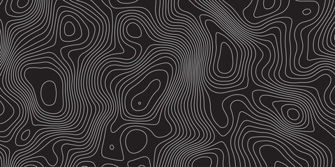 Fototapeta premium Abstract black background with smooth topographic contour lines, modern minimal design, wavy elevation pattern, dark texture, stylish decorative mapping effect for wallpaper and graphic projects.
