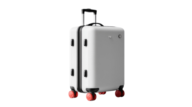Modern Suitcase with Smart Design: A sleek and modern suitcase, perfect for travel, stands prominently. The image focuses on its innovative design and practicality for globetrotters. 