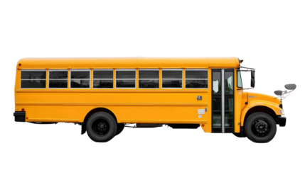 Yellow School Bus: A classic yellow school bus, symbolizing education and childhood, stands in a bright, clean setting, ready for a new day of learning and adventure.