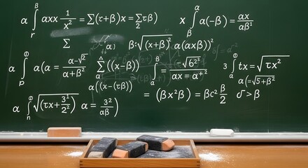 Complex Math Equations on Chalkboard (AI Generated)