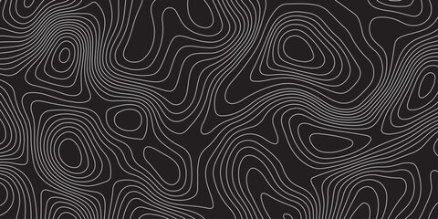 Fototapeta premium Abstract black background with modern topographic contour lines. Minimalist wavy line pattern design for digital wallpaper, texture, backdrop, and stylish geometric abstract art concept.