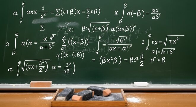 Complex Math Equations on Chalkboard (AI Generated)