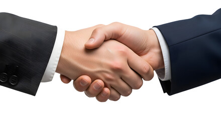 Obraz premium Two businessmen shaking hands in a formal agreement, isolated on transparent background