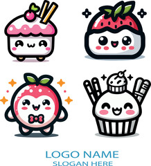 Kawaii logo icon vector white background .