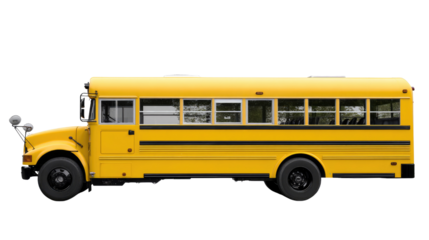 Yellow School Bus on the Go: A vibrant yellow school bus, a symbol of education, transportation, and childhood, traverses its route.