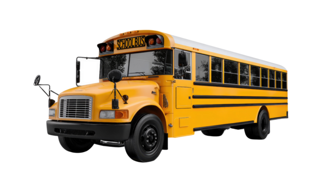School Bus: A vibrant, yellow school bus, a symbol of education and transportation, is captured in sharp detail. The bus stands ready.