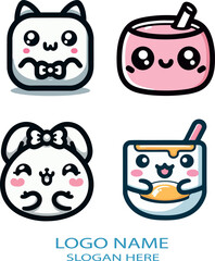 Kawaii logo icon vector white background .